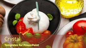  Presentation with italian cuisine - Slide set having burrata-cheese-various-tomatoes background and a tawny brown colored foreground