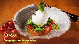  Presentation with snack - Beautiful presentation design featuring burrata-italian-cheese-snack backdrop and a tawny brown colored foreground