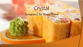  Presentation with pickle - Slides consisting of burrito maki sushi - roll made of smoked chicken breast cream cheese pickle cucumber and tomato inside mexican pancake outside background and a lemonade colored foreground