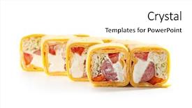  Presentation with pancake - Colorful PPT theme enhanced with burrito maki sushi - roll made of smoked salmon and cream cheese inside mexican pancake outside backdrop and a white colored foreground