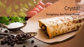 Presentation with parchment - Audience pleasing PPT layouts consisting of burrito on parchment with vegetables backdrop and a coral colored foreground