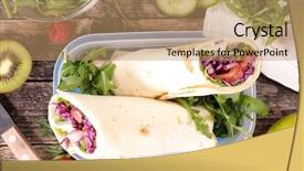  Presentation with preservation of fruit and vegetable - PPT theme consisting of burrito sandwich wrap with vegetable background and a coral colored foreground
