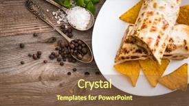  Presentation with breakfast burrito - Presentation consisting of burrito with chips and spices background and a tawny brown colored foreground