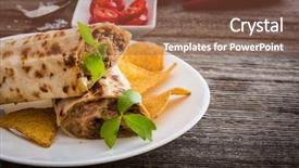  Presentation with border organic vegetables on wood - Presentation featuring burrito with chips on plate background and a tawny brown colored foreground
