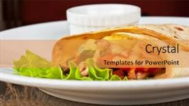  Presentation with breakfast burrito - Slide deck having burrito with meat cheese background and a gold colored foreground