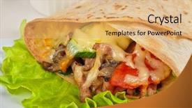  Presentation with breakfast burrito - PPT layouts featuring burrito with meat cheese background and a coral colored foreground