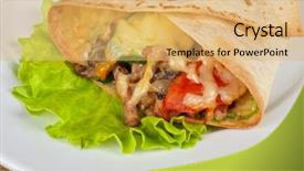  Presentation with breakfast burrito - Colorful presentation design enhanced with burrito with meat cheese backdrop and a yellow colored foreground