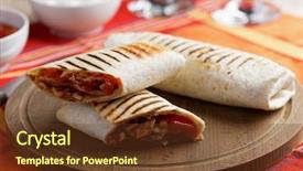  Presentation with cutting board - Slide deck consisting of burritos on a round wooden background and a  colored foreground