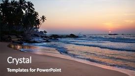  Presentation with beautiful midnight sun over - Audience pleasing theme consisting of burst beam - beautiful colorful sunset over sea backdrop and a dark gray colored foreground