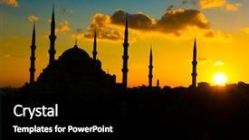  Presentation with mosque - Beautiful slides featuring burst beam - blue mosque silhouette at beautiful backdrop and a black colored foreground