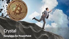  Presentation with blockchain - Colorful theme enhanced with bursting bubble - bitcoin chasing businessman in cryptocurrency backdrop and a dark gray colored foreground