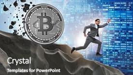  Presentation with blockchain - Colorful presentation theme enhanced with bursting bubble - bitcoin chasing businessman in cryptocurrency backdrop and a dark gray colored foreground