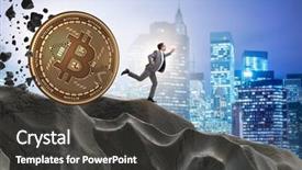  Presentation with blockchain - Audience pleasing PPT theme consisting of bursting bubble - bitcoin chasing businessman in cryptocurrency backdrop and a dark gray colored foreground