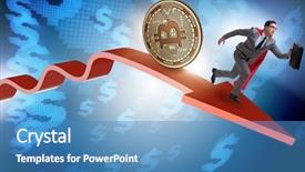  Presentation with cryptocurrency - Beautiful PPT theme featuring bursting bubble - bitcoin chasing businessman in cryptocurrency backdrop and a teal colored foreground