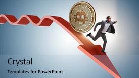  Presentation with crash - Colorful PPT theme enhanced with bursting bubble - bitcoin chasing businessman in cryptocurrency backdrop and a light blue colored foreground