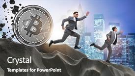  Presentation with blockchain - Presentation design consisting of bursting bubble - bitcoin chasing businessman in cryptocurrency background and a dark gray colored foreground