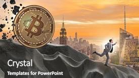  Presentation with blockchain - Slide set consisting of bursting bubble - bitcoin chasing businessman in cryptocurrency background and a dark gray colored foreground