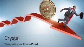  Presentation with cryptocurrency - Slide set with bursting bubble - bitcoin chasing businessman in cryptocurrency background and a light blue colored foreground