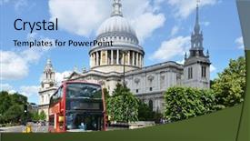  Presentation with paul - Slide set with double decker bus - st paul's cathedral in london background and a light blue colored foreground