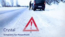  Presentation with car accident - Colorful PPT theme enhanced with bus accident - car breakdown with red triangle backdrop and a sky blue colored foreground