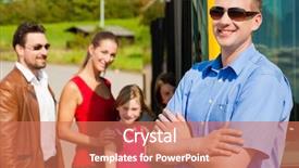  Presentation with bus station - Theme having bus at a bus station background and a coral colored foreground