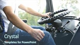  Presentation with bus - Slide deck having bus driver on gear lever background and a ocean colored foreground