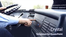  Presentation with school transportation - Colorful slides enhanced with bus driver pushing button backdrop and a tawny brown colored foreground
