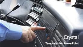  Presentation with bus transportation - PPT theme having bus driver pushing button background and a dark gray colored foreground