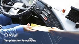  Presentation with ticket - Colorful PPT layouts enhanced with bus driver taking ticket backdrop and a ocean colored foreground