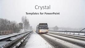 Presentation with bus - PPT theme featuring bus-driving-in-a-snow background and a sky blue colored foreground