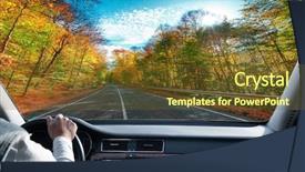  Presentation with steering wheel engineering - Colorful PPT theme enhanced with bus garage - hands on steering wheel backdrop and a tawny brown colored foreground