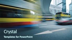  Presentation with road bus - Colorful PPT theme enhanced with bus moving on urban road backdrop and a ocean colored foreground