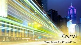  Presentation with hong kong - Slide set having bus pass - fast moving car light background and a  colored foreground