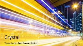  Presentation with traffic congestion at intersection - Presentation theme enhanced with bus pass - traffic in city background and a  colored foreground