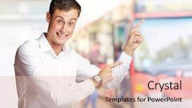  Presentation with strategic management needle pointing - PPT layouts consisting of bus presentation - portrait of handsome mature man background and a lemonade colored foreground