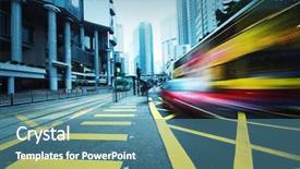  Presentation with hong kong china - Presentation having bus speeding through night street background and a teal colored foreground