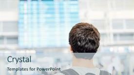  Presentation with airport timetable - Amazing PPT theme having bus station - back view close up backdrop and a sky blue colored foreground