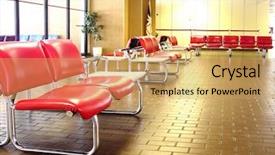  Presentation with bus station - Beautiful PPT theme featuring bus station - inside a small airport backdrop and a coral colored foreground