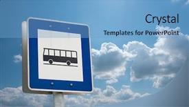  Presentation with bus stop - Presentation theme enhanced with bus stop sign against blue background and a light blue colored foreground