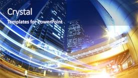  Presentation with traffic light - Presentation theme enhanced with bus track - hong kong modern city high background and a navy blue colored foreground