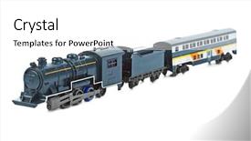  Presentation with white blue vapor trail - PPT theme with bus track - toy train isolated on white background and a  colored foreground