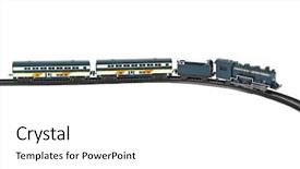  Presentation with white blue vapor trail - Presentation design enhanced with bus track - toy train isolated on white background and a  colored foreground