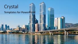  Presentation with south korea interest rate - Presentation theme consisting of busan city skyscrapers and gwangan background and a light blue colored foreground