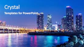  Presentation with of smart city connections - PPT theme consisting of busan-city background and a cobalt blue colored foreground