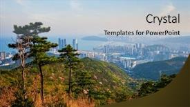  Presentation with cityscape manhattan bridge - Slides with busan cityscape with skyscrapers background and a light blue colored foreground