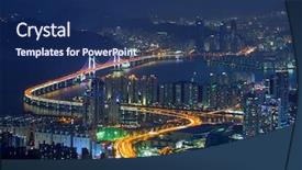  Presentation with korea - Colorful PPT theme enhanced with busan cityscape with skyscrapers backdrop and a navy blue colored foreground