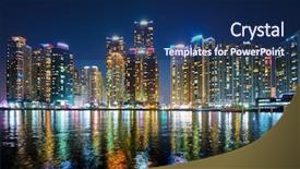  Presentation with city night - Colorful PPT theme enhanced with busan marina city skyscrapers illluminated backdrop and a navy blue colored foreground