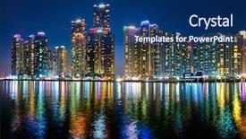  Presentation with marina self reflection - PPT layouts with busan marina city skyscrapers illluminated background and a navy blue colored foreground