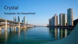  Presentation with south korea interest rate - Presentation featuring busan marine city skyscrapers background and a light blue colored foreground