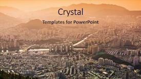  Presentation with korea - Presentation design having busan south korea hazy sunset background and a coral colored foreground